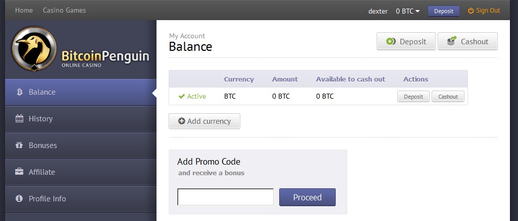 bitcoinpenguin balance page